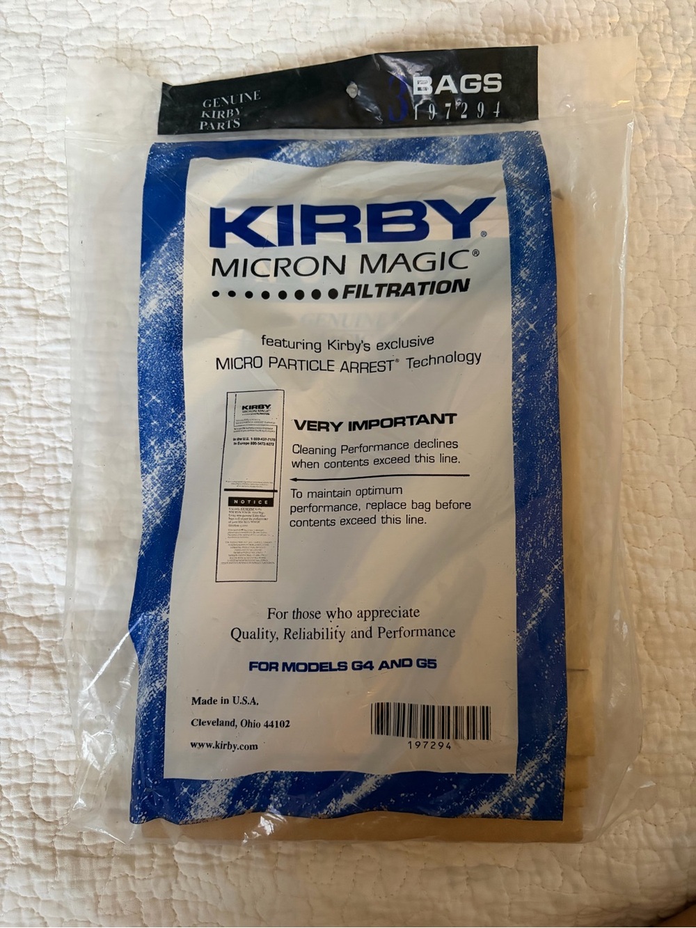 Genuine Kirby Micron Magic Vacuum Bags G4 G5 3 Pack Unopened Part #197294